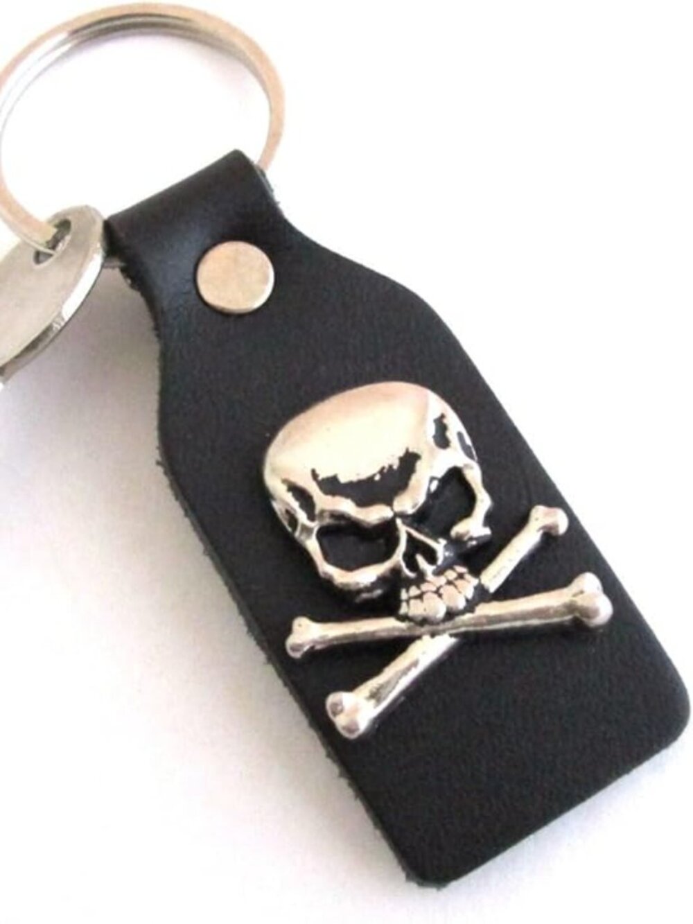 Skull & Crossbones Black‎ Leather Key Chain NEW Unisex Goth Punk Emo